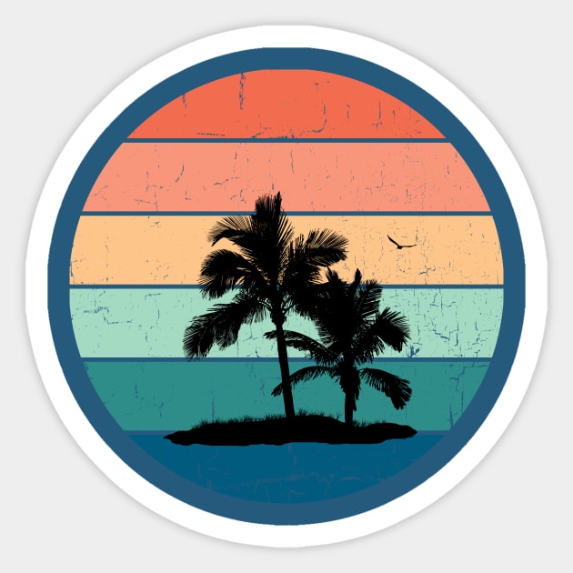 Retro Sunset with Palm Tree silhouette Sticker by DyrkWyst